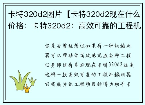 卡特320d2图片【卡特320d2现在什么价格：卡特320d2：高效可靠的工程机械利器】